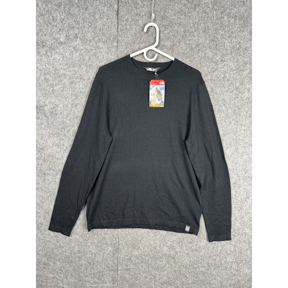 North Face ThermoWool Crew Sweater Mens Medium Black Merino Wool Blend Outdoor